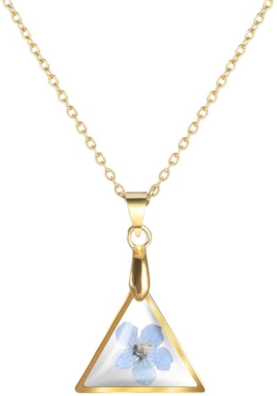 Dailygoods- Halsketting Handgemaakt - Geperste Bloemen - Droogbloemen - Roestvrij Staal - Verstelbaar - 45,7 cm Lengte - Sieraad