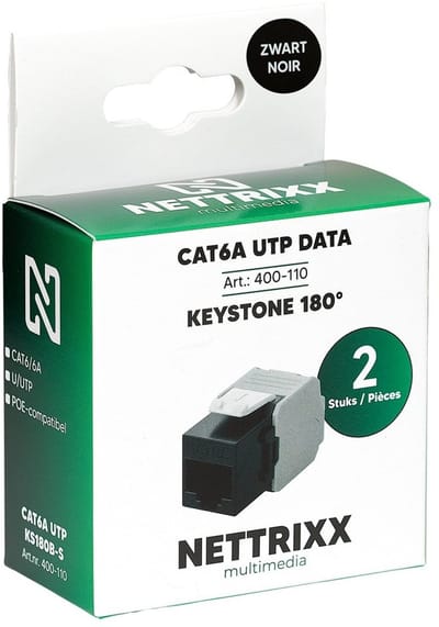 NETTRIXX - CAT6A UTP Data Keystone 180° Zwart Shop - 2 stuks - 400110