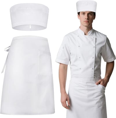 Set van 2 Keuken Schorten met Kookmuts en 1 Pocket - Verstelbare Professionele Schorten voor Koken, Bistro, Bar en Tuin