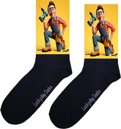 Klusser Sokken - Verjaardag cadeau man - Grappige sokken - Vaderdag - Gereedschap sokken - Leuke sokken - Vrolijke sokken - Luckyday Socks - Verbouwen sokken - Sokken waar je vrolijk van wordt - Maat 37-44