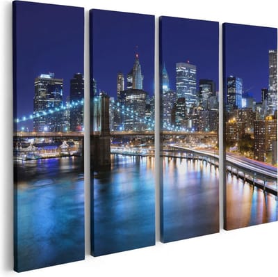 Artaza Canvas Schilderij Vierluik Skyline New York In Het Centrum - 80x60 - Foto Op Canvas - Canvas Print
