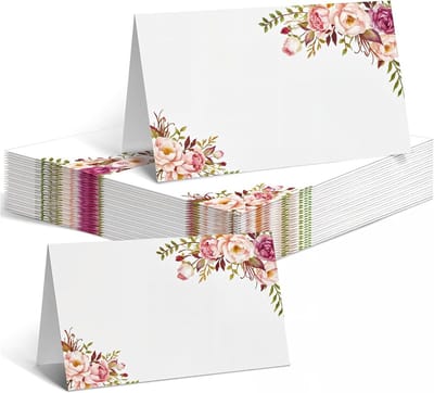 50 stuks tafelkaarten voor bruiloft, tafelkaarten, leeg, naamkaarten om te beschrijven, plaatskaarten met elegante bloemen, bruiloft-tafeldecoratie, voor bruiloft, verjaardag, 9 cm x 5 cm