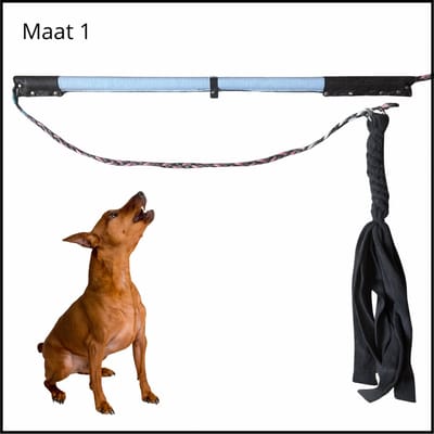 Hondenspeelgoed Flirt Pole in de kleuren lichtblauw en antraciet. Maat 1 - Hondenhengel - speelhengel - hondentraining - spelen en leren - trekspel - dog training - focus training - focus speelgoed - speeltouw - ShukoGear by MadeByShuko
