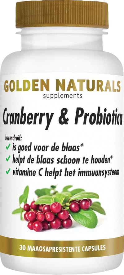 Golden Naturals Cranberry & Microbiotica (30 veganistische maagsapresistente capsules)