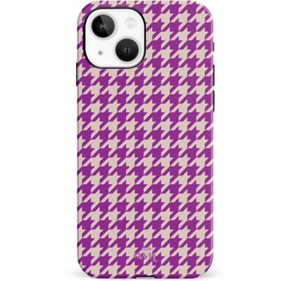 xoxo Wildhearts When In Paris Purple - Double Layer - Hardcase hoesje geschikt voor iPhone 14 Plus hoesje - Paars hoesje - Hoesje geruit geschikt voor iPhone 14 Plus - Paarse case geschikt voor iPhone 14 Plus case - paars / beige