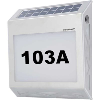 HOFTRONIC Numa - LED Solar Huisnummer - Wandlamp - 3000K Warm wit - 40 Lumen -  Schemerschakelaar - Polykristal solar - IP65 - Zilver - Solar