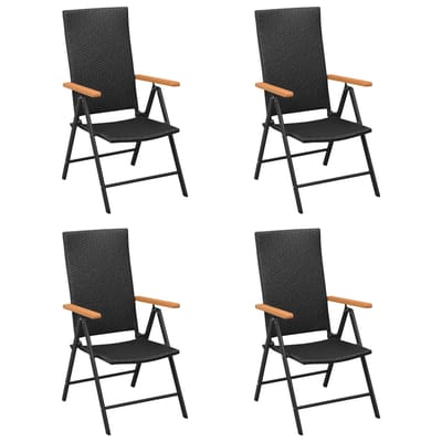 vidaXL - Opklapbare - stoelen, - 4 - stuks, - van - polyrotan, - zwart.
