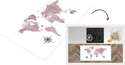 Keukenloper - Loper keuken - Wereldkaart - Aquarelverf - Roze - 120x60 cm - Keukenloper vinyl