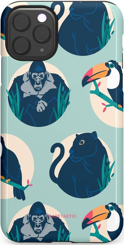 Casetastic hoesje geschikt voor Apple iPhone 11 Pro Max - Dubbellaagse bescherming - Wilde Dieren Mix - Fashion Case - Lichtgrijs Donkerblauw Crème Donkergrijs