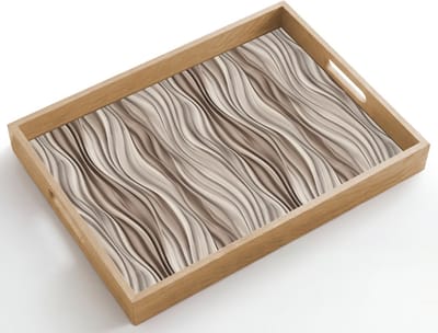 Dienblad hout 50x35 cm - Schootdienblad - Golven - 3D - Crème - Borrelplank rechthoek - Plateau dienbladen