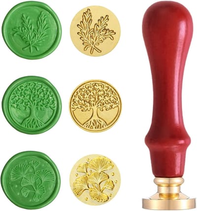 - Vintage Houten Stempelhandvat met Messing Koppen voor Waszegel - Uitnodigingen Bruiloft Decoratie