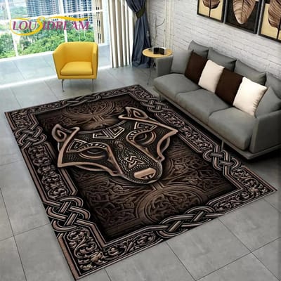 3D Viking Noorse Mythologie God Valhalla Gebied Tapijt, Tapijt Tapijt voor Woonkamer Slaapkamer Bank Deurmat Keuken Decor, Antislip Vloermat 80*120cm