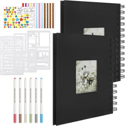 DIY Zwart Fotoboek Set van 2 Stuks met Kleurborstel, Creatief Scrapbook Album voor Bruiloft, Verjaardag en Familieherinneringen