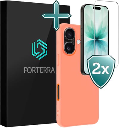 Hoesje Met 2x Screenprotector - Geschikt voor Apple iPhone 17 - Sterk & Shockproof - Telefoon Hoes - Back Cover - Siliconen Case - Perzik