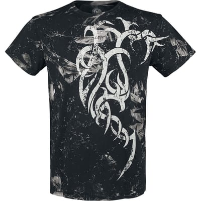 Outer Vision - Gothic T-shirt - Marble Tattoo - M - voor Mannen - zwart-wit