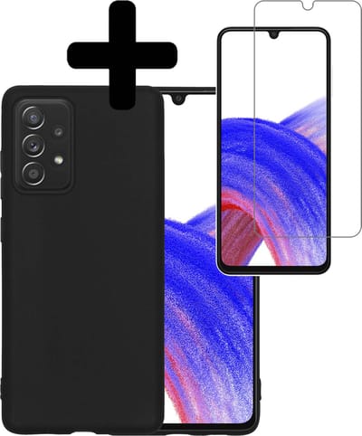 Hoesje - Met Screenprotector - Geschikt voor Samsung Galaxy A33 - Sterk & Shockproof - Back Cover - Siliconen Case - Telefoon Hoes - Telefoonhoesjes - Zwart