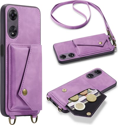 Casemania Hoesje Geschikt voor Oppo Reno 8T - Bright Lila - Luxe Backcover met Koord en Magnetische Sluiting - Portemonnee Wallet Case met Pasjeshouder en Opbergvak - Lanyard Telefoonhoes - Cord Case
