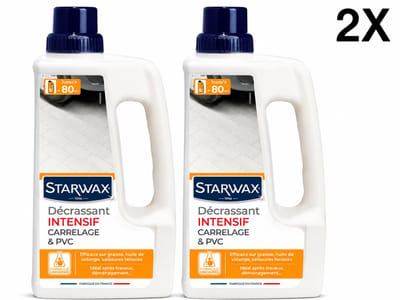 Starwax Intensieve Reiniger voor Tegels en PVC 1 Liter - Verwijdert Hardnekkig Vuil Diep - Ideaal na Verbouwing of Verhuizing - Made in France - Set van 2 Flessen (2 L Totaal) - Voordeelverpakking