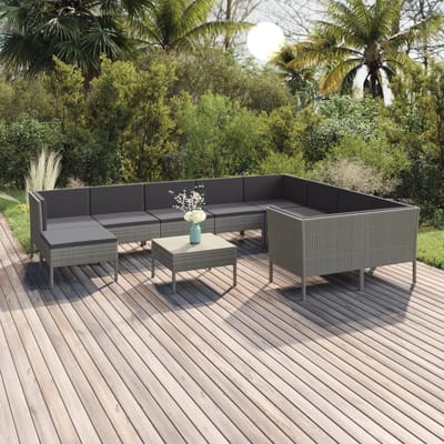 vidaXL - 11-delige - Loungeset - met - kussens - poly - rattan - grijs