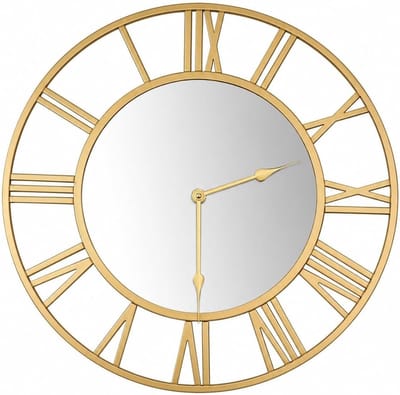 Grote Ronde Wandklok van 50 cm - Stille, Retro Gouden Klok met Romeinse Cijfers voor Woonkamer en Keuken Decoratie