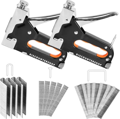 Discountershop Handtacker Set - Nietpistool met 2000 Nietjes | Set van 2 - Metaal - Oranje & Zwart Bureauaccessoires | Inclusief Diverse Maten Nietjes