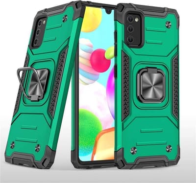 Hoesje Geschikt Voor Samsung Galaxy A41 Hoesje - Heavy Duty Armor hoesje Groen - Galaxy A41 silicone TPU 360-Degree hybride hoesje Kickstand ringhouder met Magnetisch Auto Mount