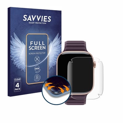 Savvies - Screenprotector voor Apple Watch Series 10 (42 mm) - Folie Beschermfolie transparant volledig dekking 4 Stuks