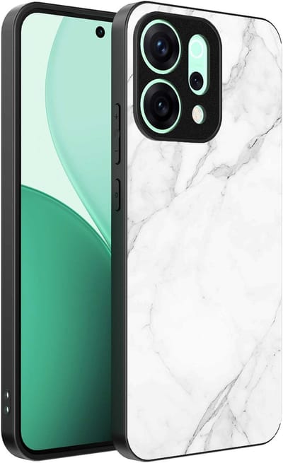 Geschikt voor Oppo Reno 14 Telefoonhoesje met Wit Marmer Opdruk - TPU Backcover Case White Marble Design - Zwart - Smartphonica geschikt voor Oppo Reno 14