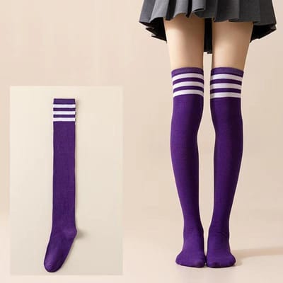 Nieuw 1 Paar Sexy Lange Sokken Effen Kleur Gestreept Dames Boven de Knie Dijhoog Boven de Knie Kousen Dames Meisjes Warmen Kniekousen One Size blue