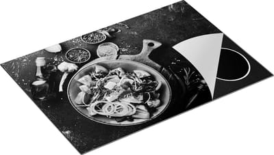Chefcare Inductie Beschermer Salade met Groentes - Zwart Wit - 75x50 cm - Afdekplaat Inductie - Kookplaat Beschermer - Inductie Mat