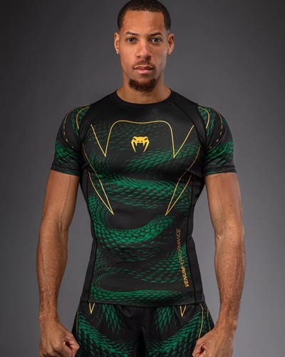Venum Matupa Rashguard – Zwart/Groen/Goud | Premium compressietop voor MMA, Grappling & Kickboksen - L