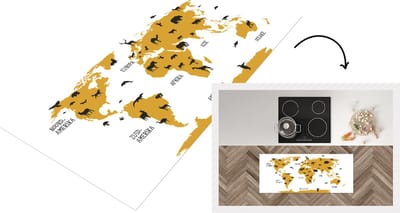 Keukenloper - Loper keuken - Wereldkaart Kinderen - Dieren - Geel - 120x50 cm - Keukenloper vinyl