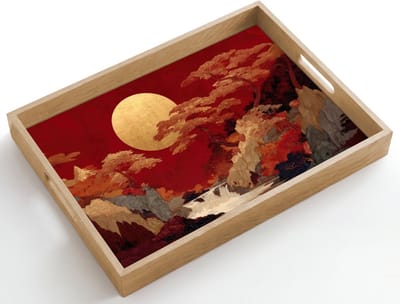Dienblad hout 50x35 cm - Schootdienblad - Volle maan - Landschap - Waterval - Borrelplank rechthoek - Plateau dienbladen