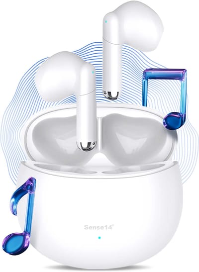 Sense14 TW200 draadloze oordopjes – ENC Noise cancelling - Sport Earbuds Draadloos - Bluetooth 5.4 – IPX5 – 20 uur - Wit