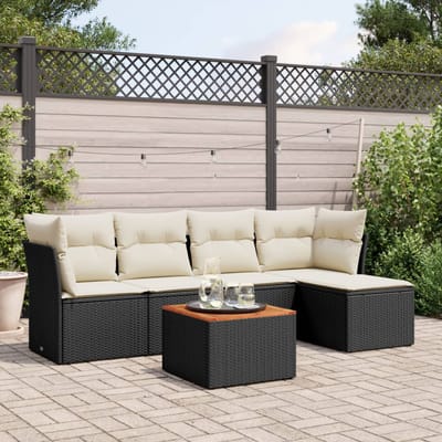 vidaXL - 6-delige - Loungeset - met - kussens - poly - rattan - zwart