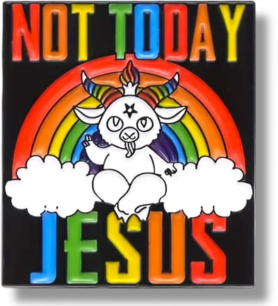 Not Today Jesus Metaal Pin – Enamel Pin Broche – Regenboog Speldje met Humoristisch Design
