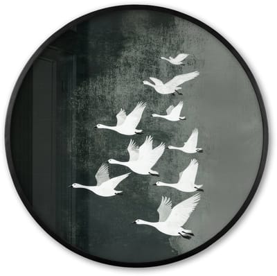 Poster in lijst Rond - Fotolijst 60x60 cm - Posters - Vogel - Japandi - Groen - Ronde posterlijst zwart - Decoratie - Wanddecoratie woonkamer - Muurdecoratie slaapkamer