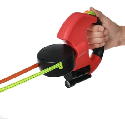Laisse Double Tête pour Chien 3 en 1 Lampe Torche Distributeur de Sacs à Déjections Laisse Réflective Double pour Animal de Compagnie Chat Corde de Traction Automatique Extensible pour Chiot rouge
