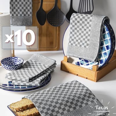 Theedoekenset Zwart Glazendoeken 50x70 cm - Set van 10- Geblokt - Blokdoeken - Horeca 80% katoen 20% Polyester Theedoeken horec
