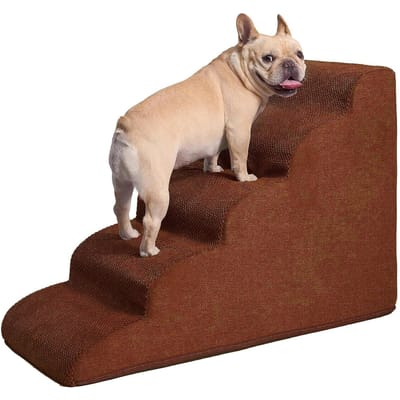 Hondentrap voor hoge bedden 5-traps hondentrap voor kleine honden en katten Gebogen huisdiertrap voor hoge bed koffie