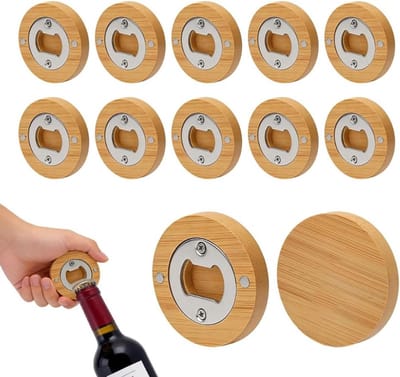 12 Stuks Houten Flessenopeners, Magnetische Flessenopener, Roestvrijstalen Flessenopener, Gepersonaliseerde Cadeaus voor Mannen, Perfect voor Feesten en Barbecues