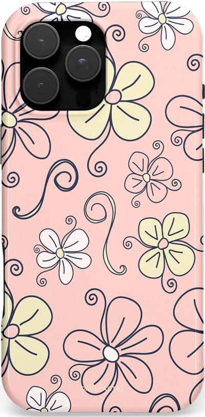Casetastic Hoesje Geschikt voor Apple iPhone 16 Pro Max Magsafe - Stijlvolle Beschermende Duo-layer Case - Pastel Perzik Doodle Peach Bloemen