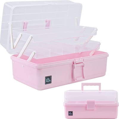 Multifunctionele 13 Inch Kunst- en Knutsel Opbergdoos met 3 Lagen en Handvat - Ideaal voor Naaien, Make-up, Medicijnen en Haaraccessoires