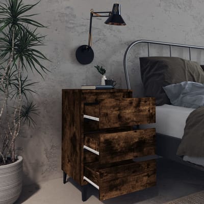 vidaXL - Nachtkastje - met - metalen - poten - 40x35x69 - cm - gerookt - eikenkleurig