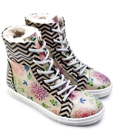 Goby ZigZag Floral Dames Sneakerlaarzen - Handmade - Vegan Leer - Maat 36