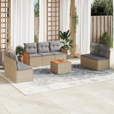 vidaXL - 8-delige - Loungeset - met - kussens - poly - rattan - beige