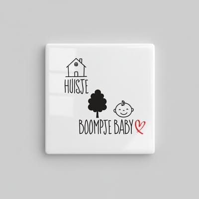 Huisje Boompje Baby Tegel – Schattige Familie Tekst Wanddecoratie – Keramische Tegel 15 × 15 cm