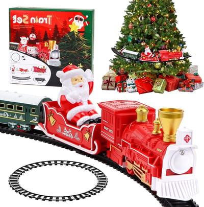 Kersttrainset voor Kinderen met Muziek, Inclusief Locomotief, Wagon en Spoor, Perfect als Cadeau voor Jongens en Meisjes, Ideaal voor Kerstdecoratie en Creatieve Activiteiten