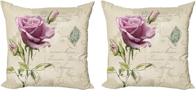 ABAKUHAUS Rozen Decoratieve Kussenhoes, Set van 2, Vintage Delicaat, 50x50 cm, Beige Lichtroze Groen