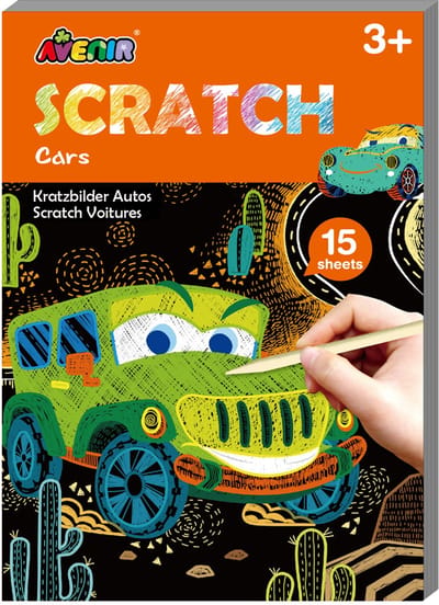 AVENIR Scratch Art Boek Mini A6 - Auto's - 15 Pagina'S - 3 Jaar